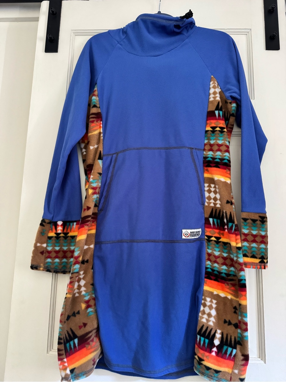 Blue fleece Dress with Southwestern Fleece Trim